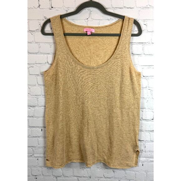 LILLY PULITZER natural beige golden cotton linen sleeveless knit tank top size M - Picture 1 of 8